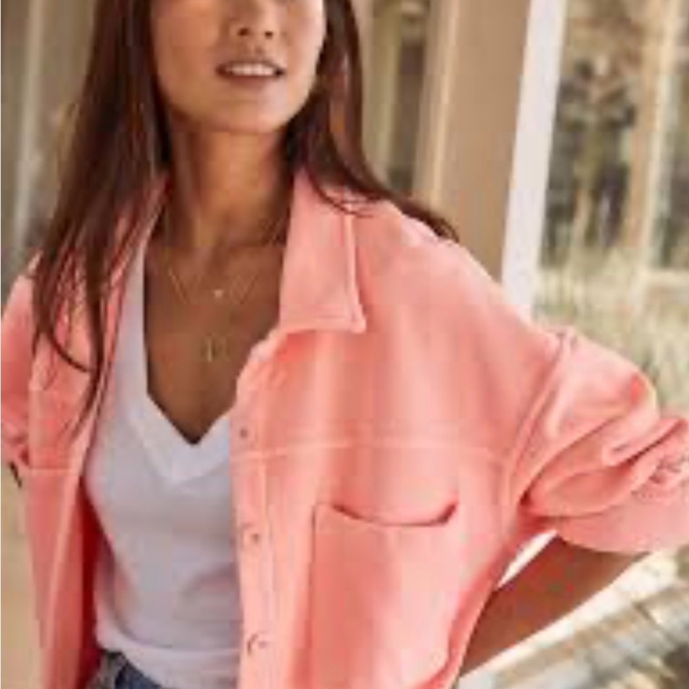 Sundry Light Coral Melon button-up super soft oversized sweatshirt shacket